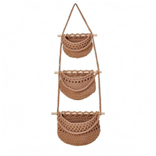 3-Tier Hanging Wall Basket Vertical Cotton Rope Storage Basket Decorative