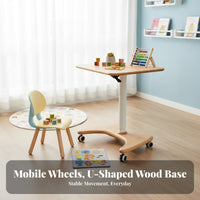 Height Adjustable Rolling Desk Space Saving Pneumatic Lift Side Table Sturdy Construction Rolling Bedside Table for Adults, Remote Workers, Study Room