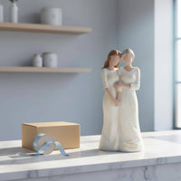Heartfelt Gift Mother Daughter Statue Symbol of Love Resin Family Sculpture Hand-Carved Design Resin Family Figurine Wood-Look Texture for Mothers, Daughters