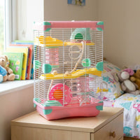 Hamster Cage Multi-Level Villa with Handle, 2-Tier Dwelling with Tunnel Toy, Secure Enclosure Suitable for Syrian and Dwarf Hamsters, Gerbils