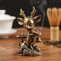 Brass Deer Statue Antique Style Tea Pet Deer Ornament Artisanal Appearance Home Decor for Desktop