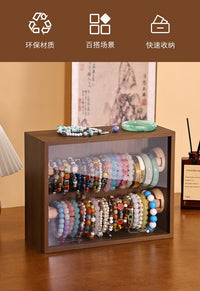 Solid Wood Jewelry Storage Box for Bracelets, Bangles, and Chains, Walnut, Large Capacity with Lid, Dustproof