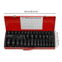 38 Pieces 1/2 Inch Drive Deep Impact Socket Set Extra Long Hex Impact Socket Set Hand Tool for Garage