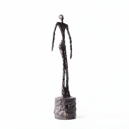 Human Figure Sculpture Metal-Like Sculpture with Cylindrical Base Contemporary
