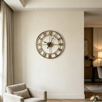 Vintage Roman Numeral Wall Clock, Round Metal Frame, Nordic Style