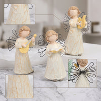 3 Pieces Faceless Angel Ornaments with Wire Wings Crackle-Finish Angel Figurines Tabletop Decorations Decorative for Mantel, Bookshelf