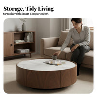 2 Pieces Sintered St Single Top Round Storage Coffee Table Set Rounded Edges Living Room Furniture Space-Saving Scratch-Resistant for Apartment Dwellers, Interior Design Enthusiasts, Homeowners, Small Areas, Lounge Area, Home