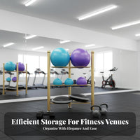 Space-Saving Design Fitness Ball Rack Non-Slip Adjustable Feet Half Balance Ball Rack Sturdy Metal Construction Large Capacity