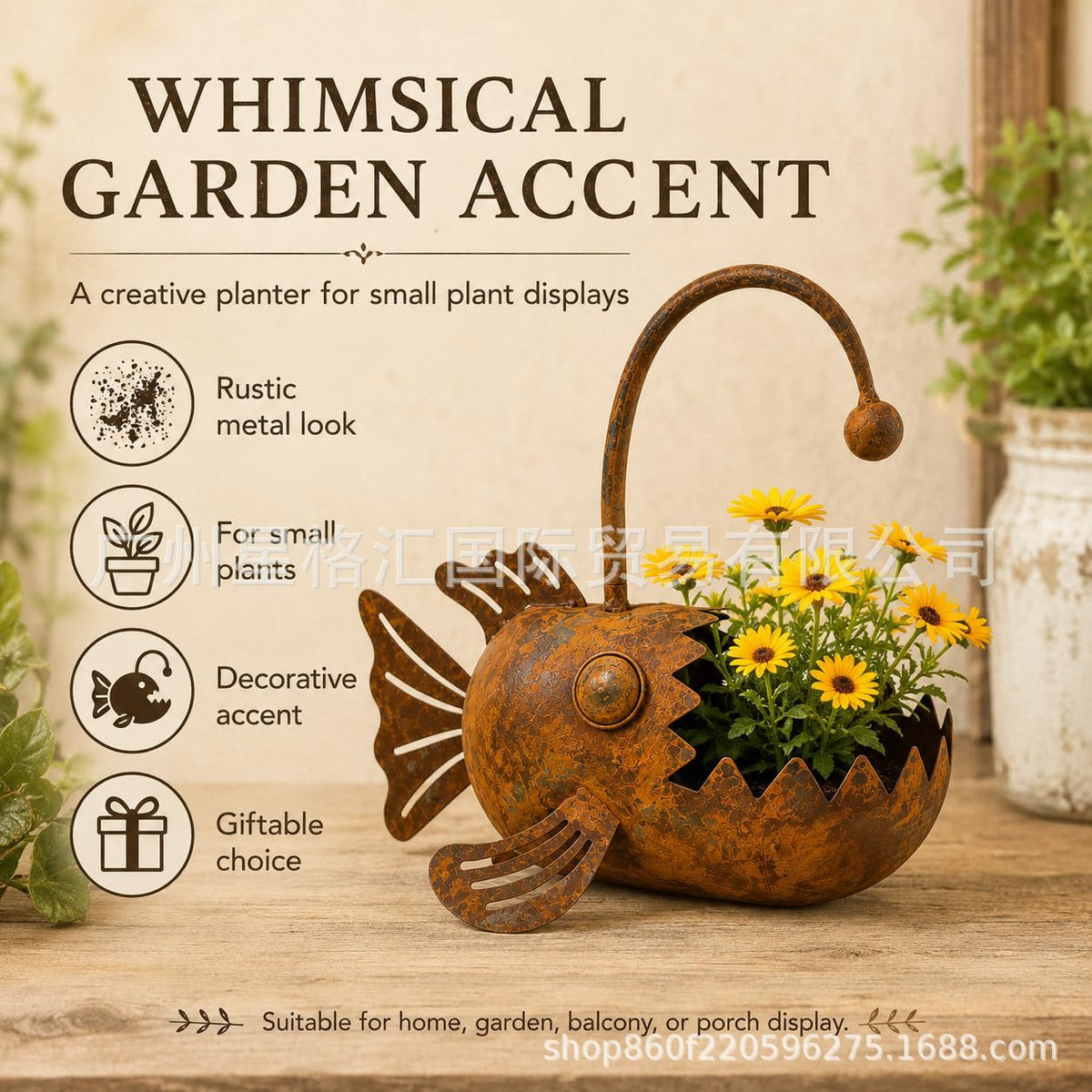 Whimsical Fish Planter Pot - Vintage Metal Fish-Shaped Flower Pot