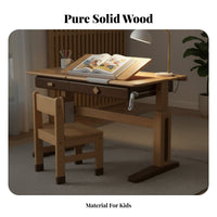 Children's Writing Table Ergonomic Children's Writing Desk Hand Crank Lift Study Table Writing Table Solid Beech Wood Construction Adjustable Height Spacious Drawer Suitable for Home Study Area Bedroom Reading