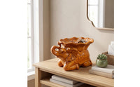 Solid Wood Elephant Statue with Tray | Carved, Elephant Figurine with Tray, for Tabletop