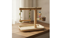 Natural Wood Reptile Perch with Tray Easy to Clean Climbing Stand with Swing Sturdy Wooden Reptile Playground Safe for Terrarium