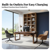 Solid Wood Double Desk Spacious Workspace Long Two Person Desk with Drawers Stable and Sturdy Mid-Period Modern Workstation for Remote Workers