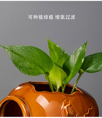 Ceramic Fish Bowl Water Circulation Pot with Glaze, Chinese Style