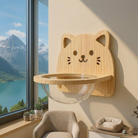 Shelves Climbing Frame with Suction Cup, Solid Wood Climbing Shelf Wall with Capsule Bed, Feline Visage Lounging Perch for Adult Indoor Cats