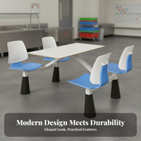 Attached Dining Table and Chair Set Steel Frame Cafeteria Table with Attached Seats Thickened Tabletop 4-Person Cafeteria Unit for Employees