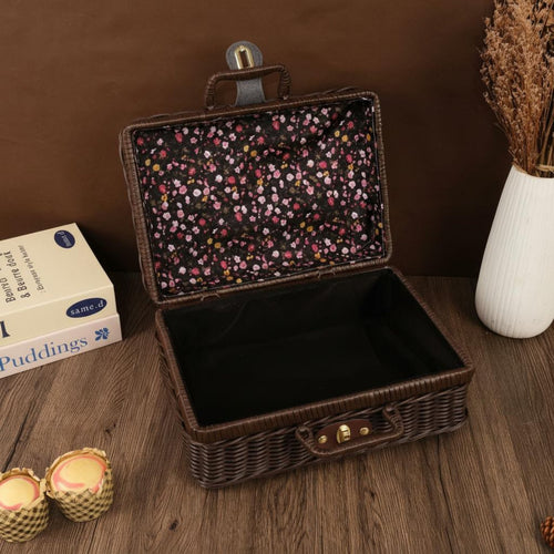 Vintage Design Suitcase With Handle Wicker Gift Box Handmade Look