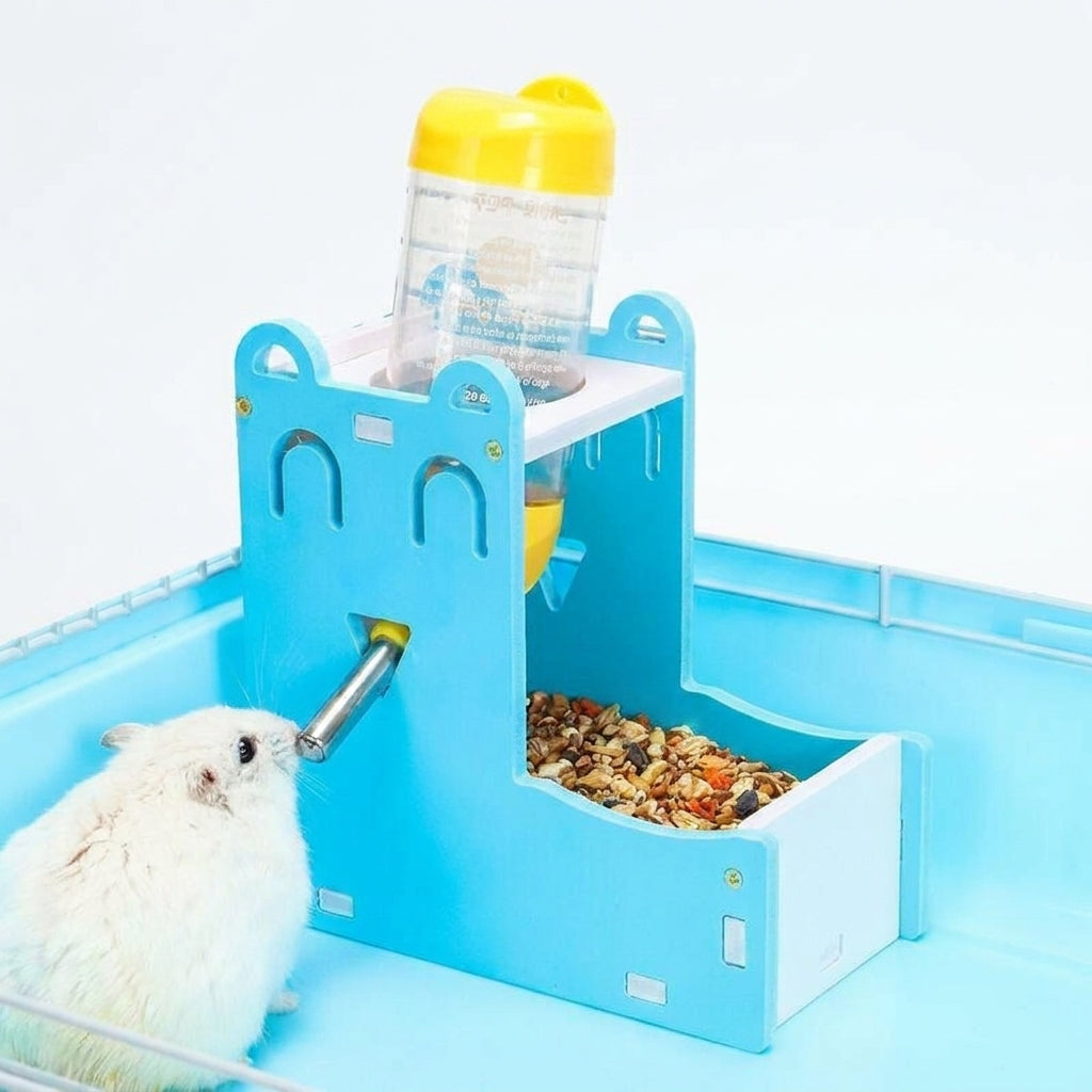 Bite-Resistant Hamster Bottle and Food Bowl, Hamster Water Bottle with Stand, Happy Face Hamster Water Bottle, for Hamsters and Hedgehogs, 13cm