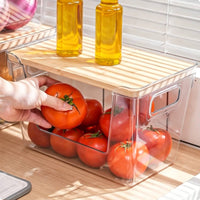2 Pieces Clear Storage Box Space-Saving Wooden Lid Storage Box Easy to Clean