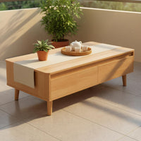 Floor-Standing Base Modern Rectangular Coffee Table Sturdy Construction Minimalist Storage Table Rounded Corners Living Room Furniture for Small Apartment Dwellers, Balcony