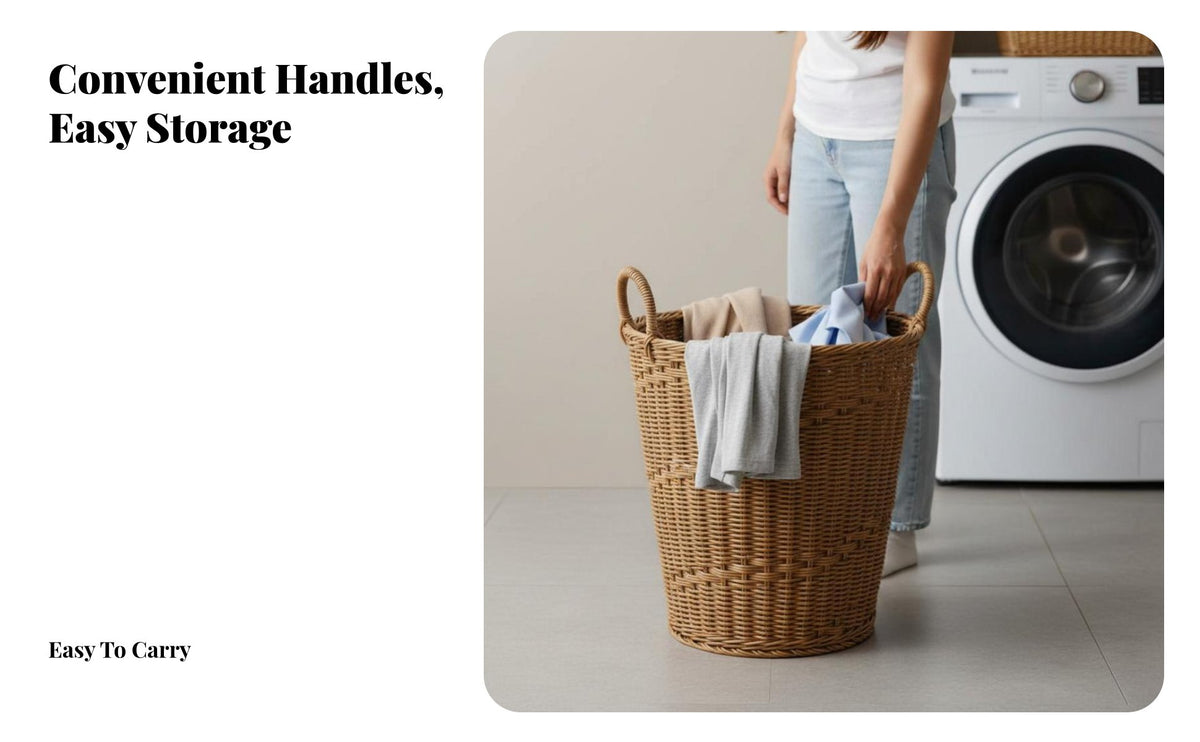 With Handles Wovendesign Plastic Bin Large Capacity Ventilated Plastic Basket Stylish Appearance Laundry Hamper Breathable Design for Families, Homeowners, Students, Bedroom, Bathroom, Dorm Room, Nursery