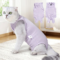 Cat Recovery Suit with Fasteners, Short Sleeve Post-Spay Cat Suit, European Style Post-Neuter Cat Suit, Anti-Lick Post-Surgery Cat Suit for Recovery
