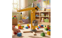 Realistic Wooden Vertical Structure Crane Stable Base Toy Vertical Structure Crane Yellow and Gray for Children