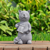 Cat Figurine with Watering Can Resin Ornament Textured for Flowerbed