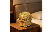 Electric Incense Burner Filigree Metal Incense Burner Electric Censer Gemstone Inlay Home Fragrance Lidded