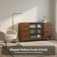 Modern Design Fluted Glass Door Credenza Multi-Functional Sideboard Adjustable Shelves Buffet Cabinet Soft-Close Doors for Entertainers, Homeowners, Apartment Dwellers, Dining Room, Kitchen, Entryway, Hallway