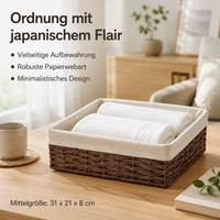 Japanese Storage Basket, Braided Laundry Basket Made of Plant Fiber, Laundry Hamper with Fabric Insert, Stackable for Bedroom