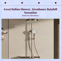 Rainfall Shower System, Brushed Copper Gold Brass, Temperature-Controlled, High Pressure, Wall Mounted, Large Flow, Bathroom Accessory Set