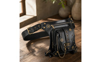 Waist Bag with Pouch Steampunk Waist Bag with Chain Gothic Hip Pouch for Concertgoers, Bikers, Festivals, Streetwear