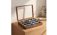 Walnut Eyeglass Organizer Wooden Sunglass Display Case Decorative Glasses Box with Transparent Lid Modern for Countertop