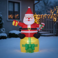 Santa Father Christmas with Candy Cane Inflate Inflatable Santa with Candy Cane Yard Decoration Festive Lighted for Homeowners