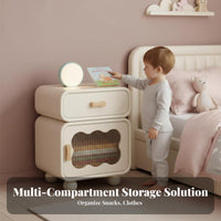 2-Tier Rounded Corner Storage Unit Creamy Design Nightstand Versatile Use