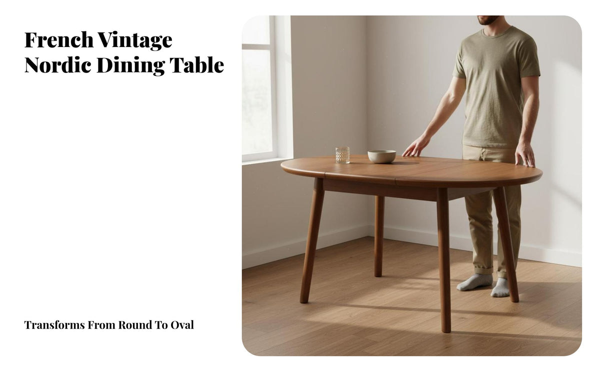 Round to Oval Dining Table Multi-Functional Extendable Dining Table for Apartment Dwellers, Homeowners, Living Room
