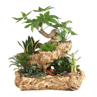 Gnarled Base Planter Carved Imitation Wood Planter Tabletop Pot for Office Desk