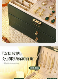 3-Layer Lockable Leather Jewelry Storage Box with Large Capacity