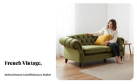French Retro design Scalloped rear Settee space-saving Footprint Armless Tufted Settee Thick Cushioned Seat Home Furniture Sturdy Construction for Apartment Dwellers, Boutique Business Owners, Living Room, Guesthouse, Bedroom, Entryway