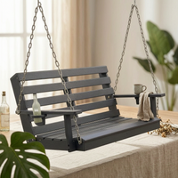 2 Seat Swing Bench Plastic Wood Two-Person Swing Bench Metal Chain Hanging System Cup Holders for Patio, Garden