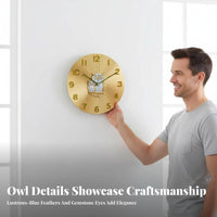 Modern Design Owl Wall Clock Large Numerals Cartoon Creature Clock Ra Clock Face Brushed Finish for Families, Homeowners, Living Room