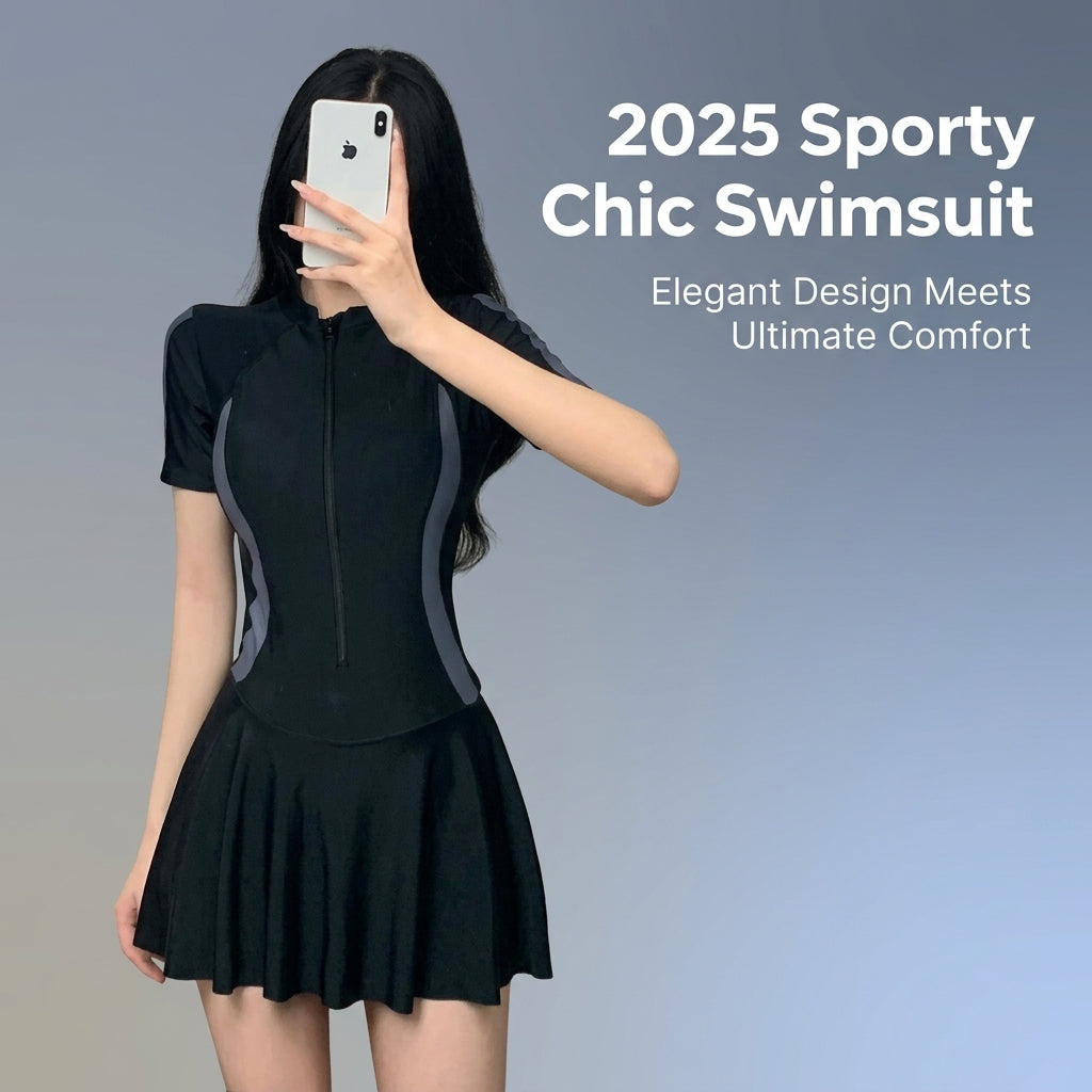 Swimsuit for Girls and Plus Size Women with a Modest Skirted Design, One-Piece Swimming Costume for Water Sports and Hot Spring