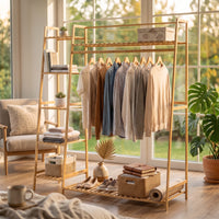 Bamboo Clothing Rack Multifunctional Freestanding Garment Rack Minimalist Furniture for Walk-Through Wardrobe