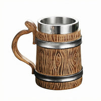 Barrel Beer Stein Rivet Details Wood-Grain Mug Easy to Clean