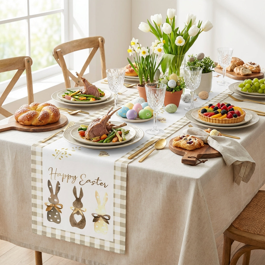 Easter Table Runner Party Decor Happy Easter Dining Runner Soft Textile Home Decoration for Event Planners, Homeowners, Restaurant, Kitchen