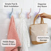 Bedroom and Closet Single Hook for Students and Home Storage, Removable Utility with Strong Sticky Backing for Walls