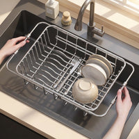 Stainless Steel Dish Rack and Kitchen Sink Rack, Expandable 316 Stainless Steel Sink Organiser, Space Saving Fruit and Vegetable Drainer Design