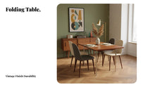 Folding Dining Table Foldable Drop Leaf Retro Rubberwood Stainless Steel Kitchen Table Space Saving Design Suitable for Couples Students Living Room Balcony Home Office