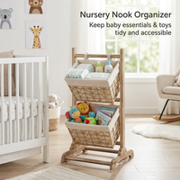 Wooden Ladder Shelf with Woven Baskets, Freestanding Organizer Bin for Book Storage, Toy Storage, Ho - Image 5